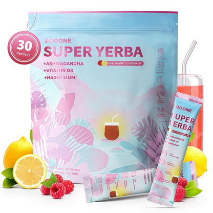 Zooone Super Yerba | Yerba Mate Instant Drink Powder | RASPBERRY LEMONADE Flavor | 30 Servings